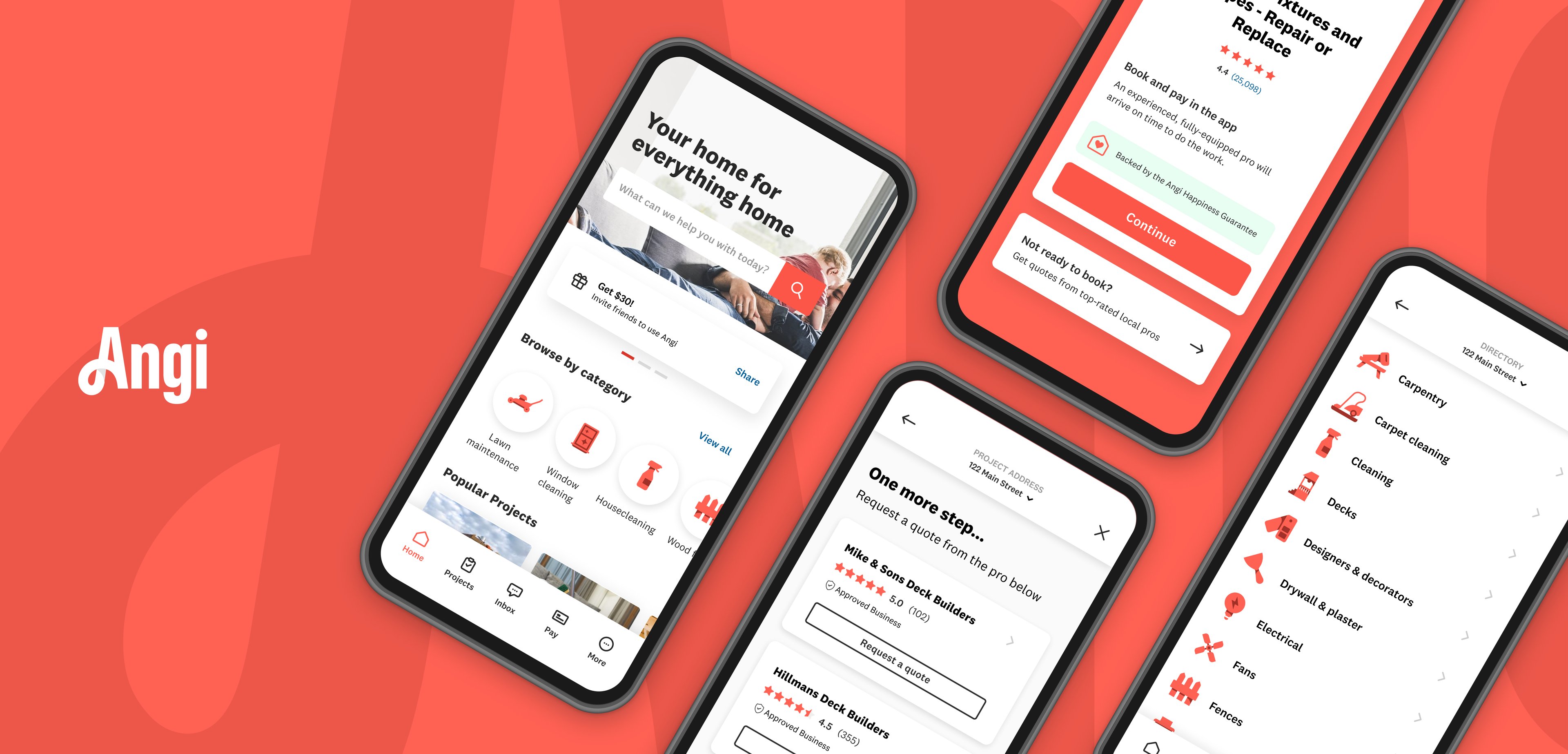 The new Angi mobile app open on smartphones