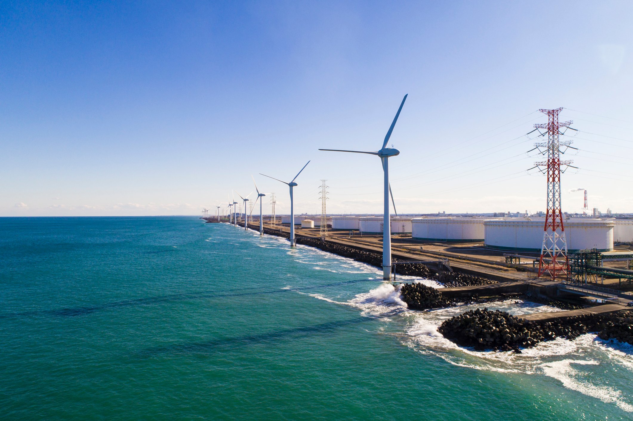 Windmills along the sea coast