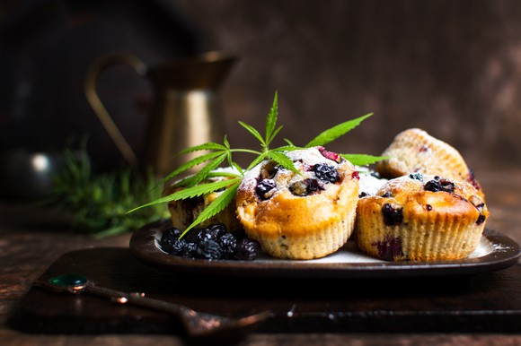 Marijuana leaves and muffins