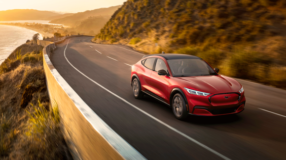 Ford's Mustang Mach-E. on a coastal highway