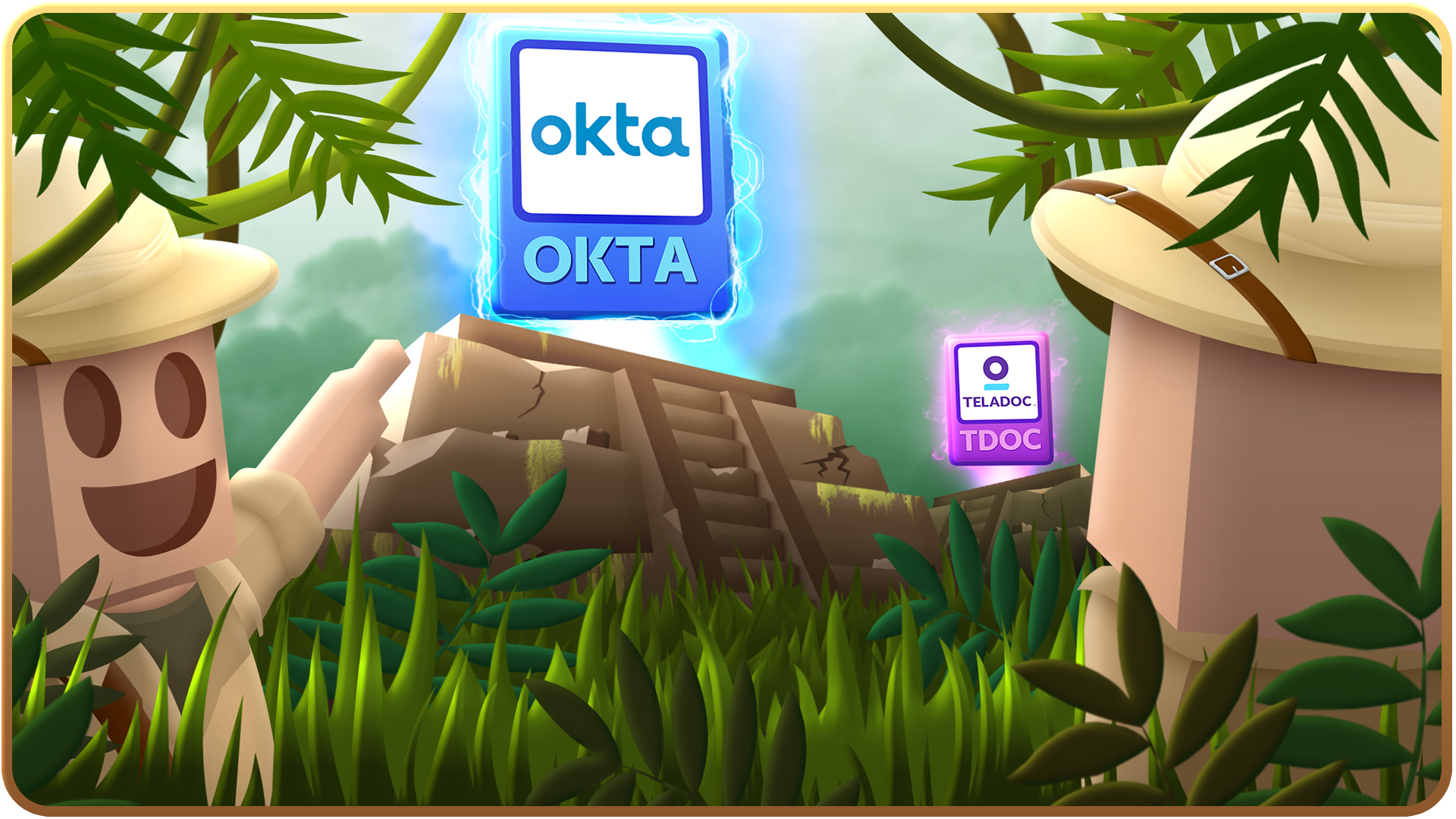 A screenshot from Investor Island shows Okta pitted against Teladoc.
