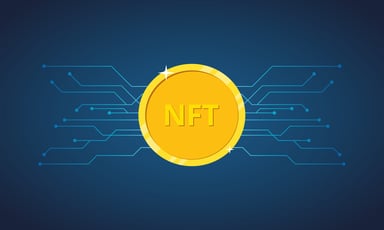 nft gold token blue background