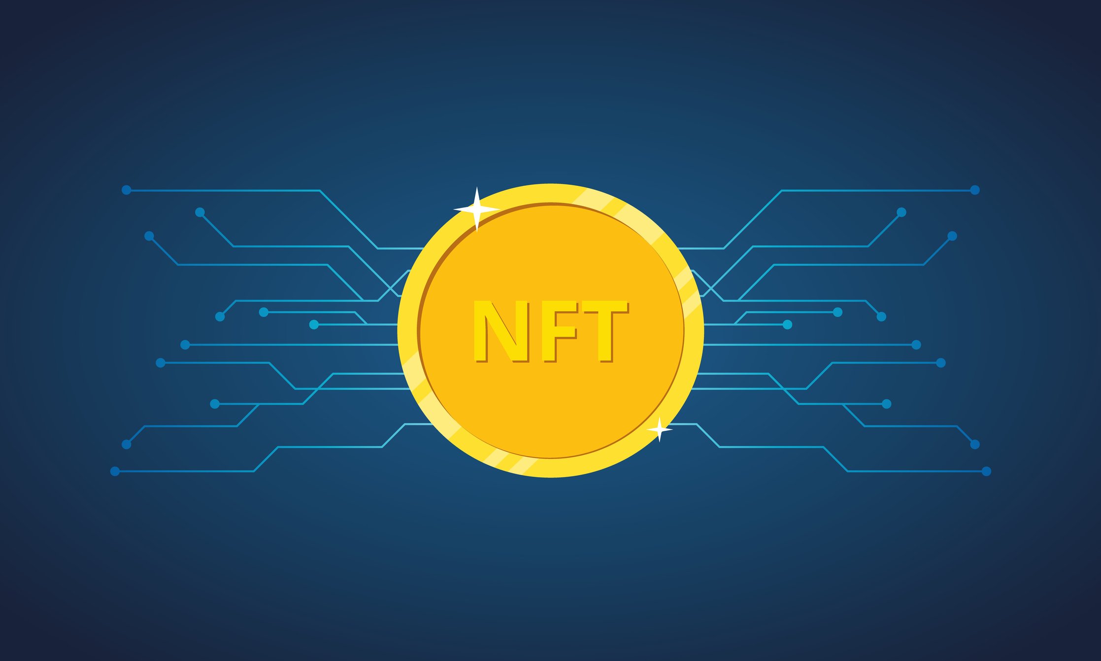 NFT gold token against a blue background