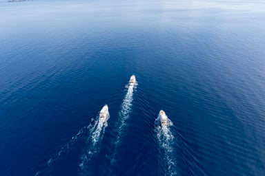 3 ships racing across a blue sea