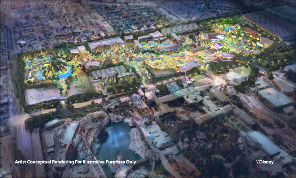 Concept art for Disney's expansion plans showing new attractions.