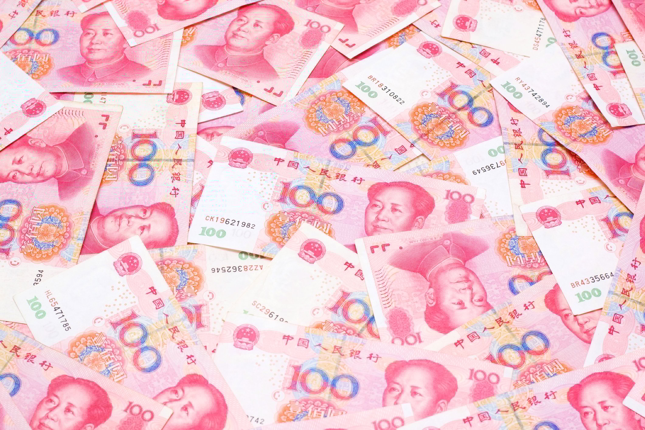 Stacks of 100 yuan notes.