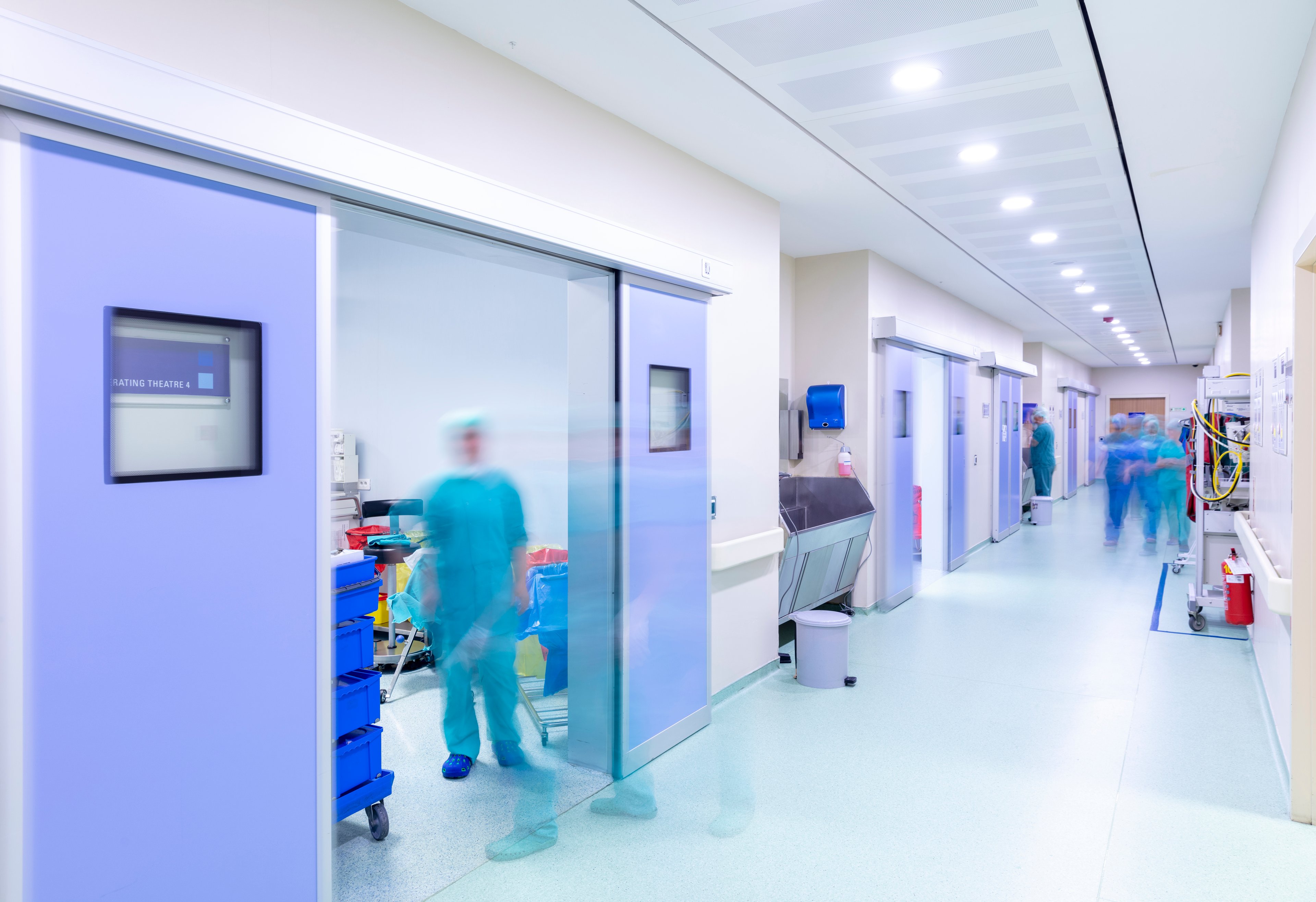 A hospital operating room corridor.