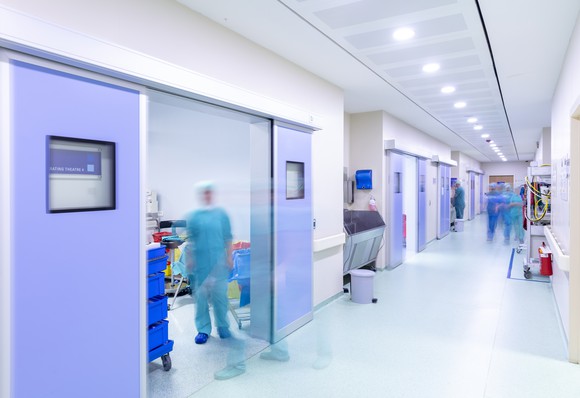 A hospital operating room corridor.