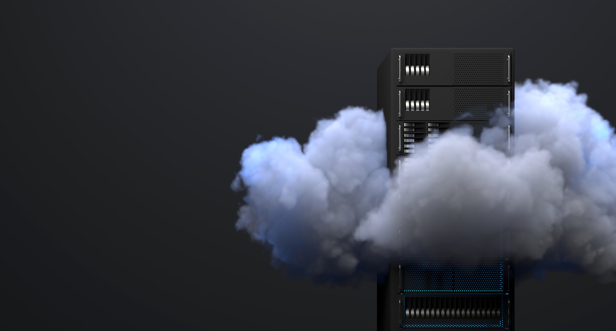 Server stack surrounded by clouds