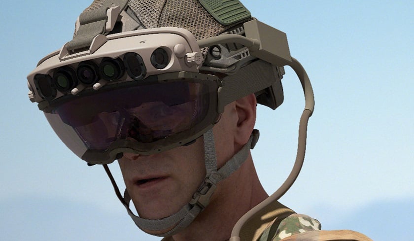 The HoloLens on a soldier.