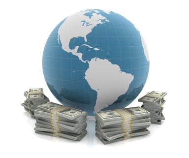 World with stacks of cash