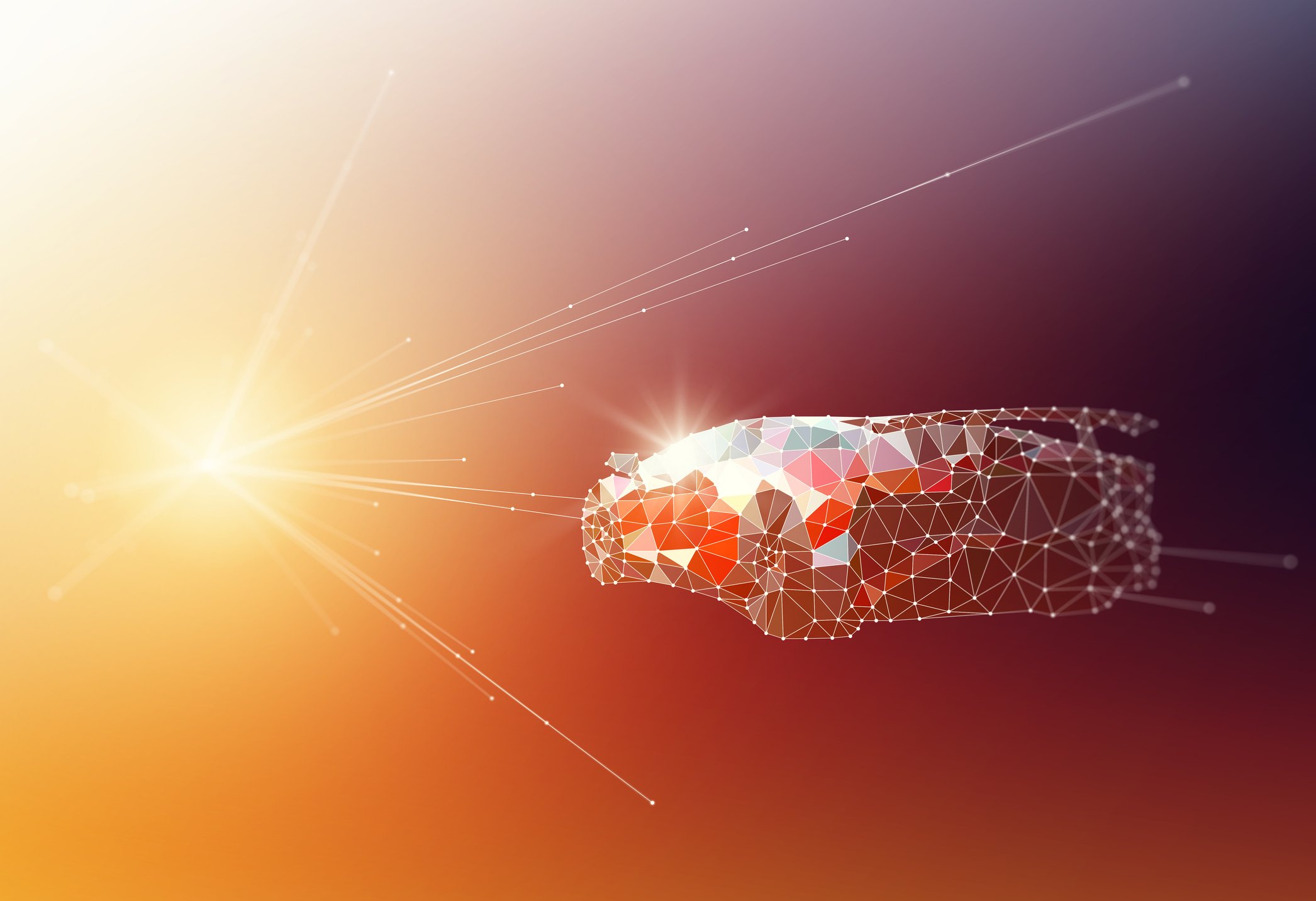 A car driving towards light.