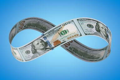 Infinity symbol formed by $100 bills
