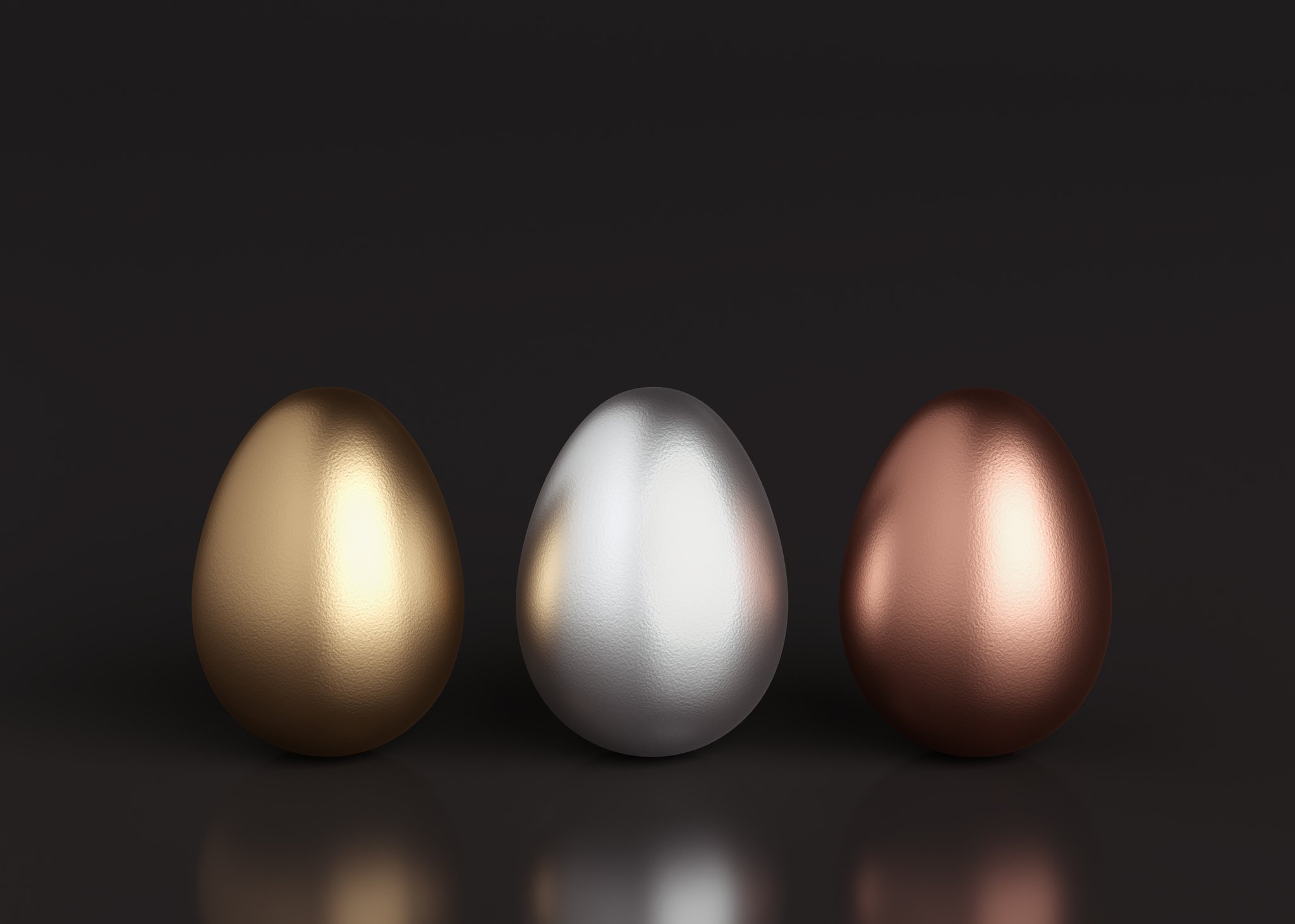 Gold, silver, and bronze eggs