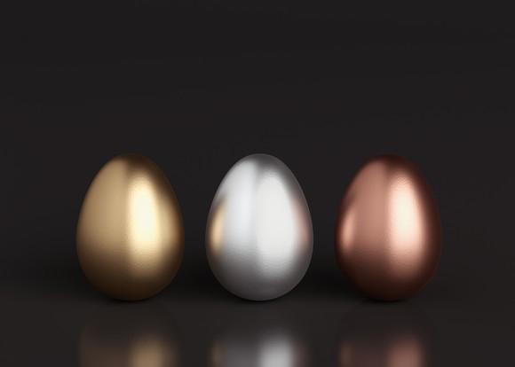 Gold, silver, and bronze eggs