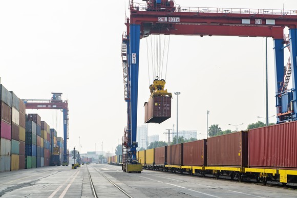 Containers being loaded.
