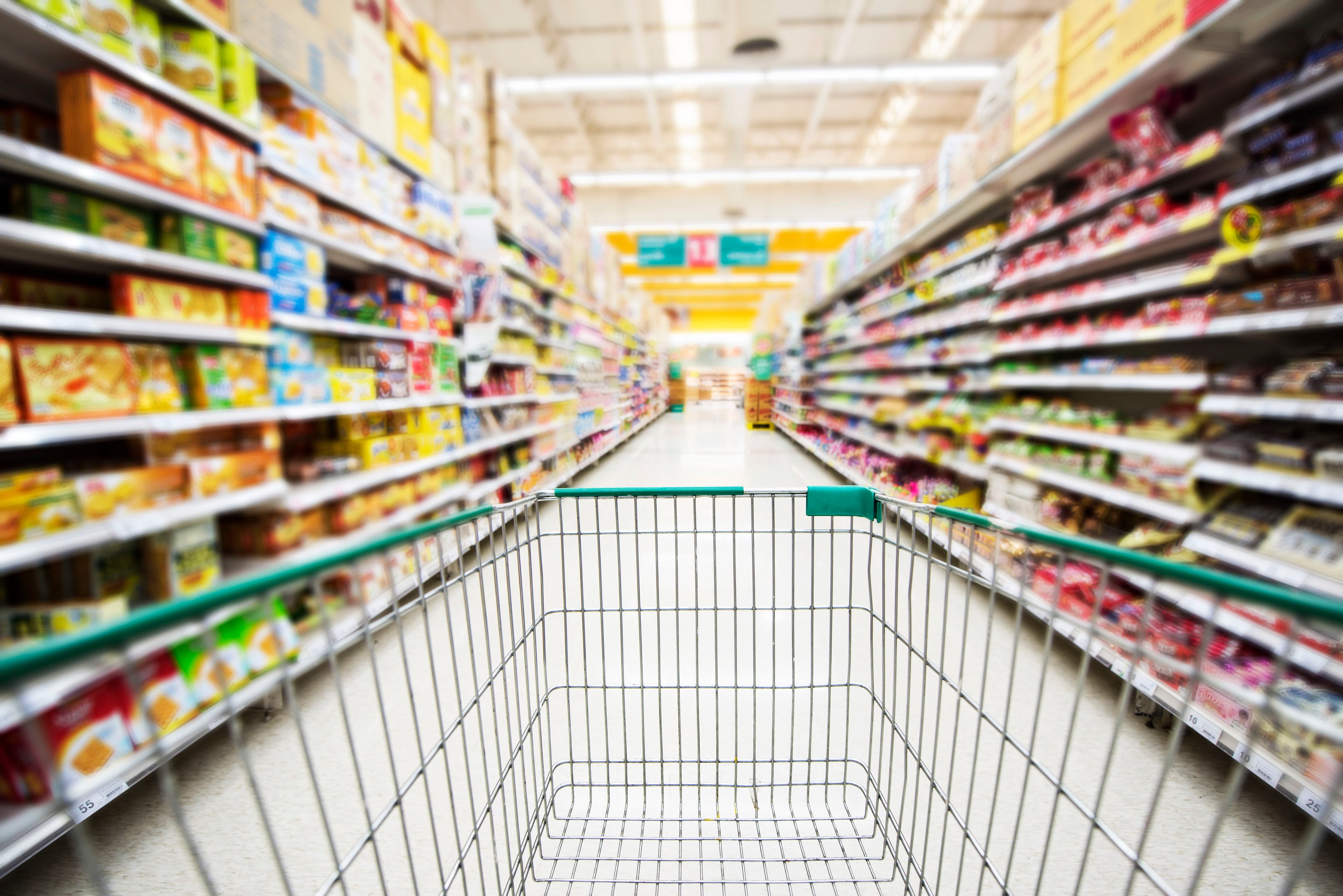 A shopping cart in a store.