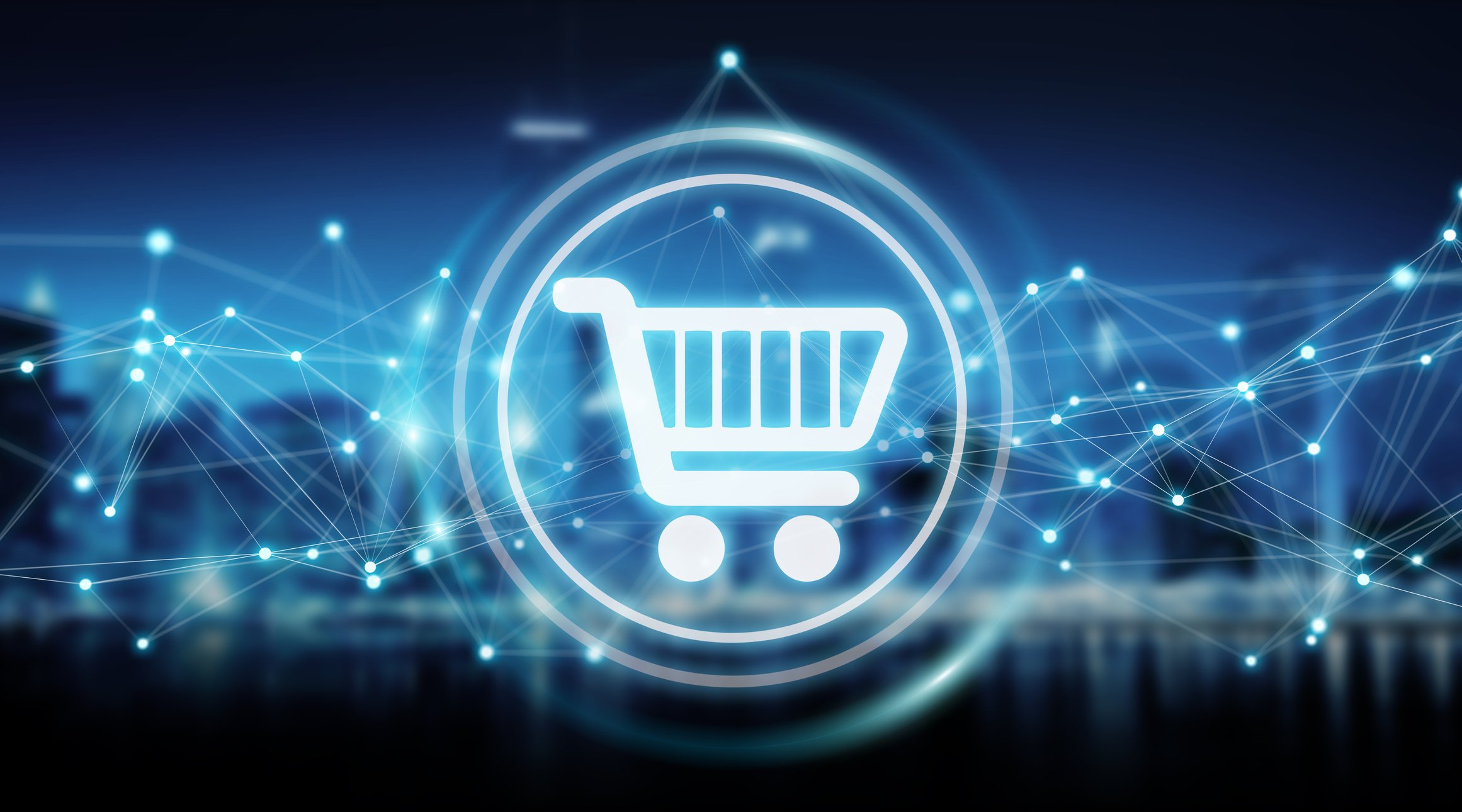 Digitally rendered shopping cart icon.