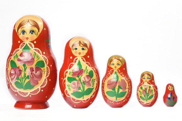 A row of Russian matryoshka dolls. 