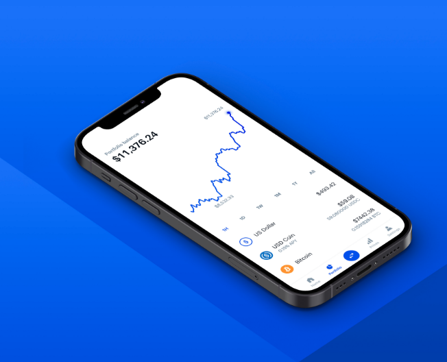 Picture of phone with the Coinbase app open