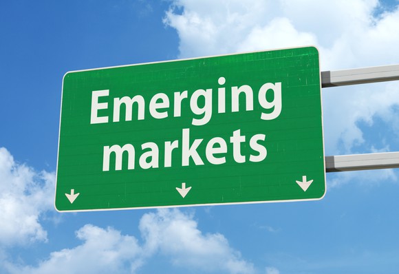 A highway sign that says "Emerging markets."