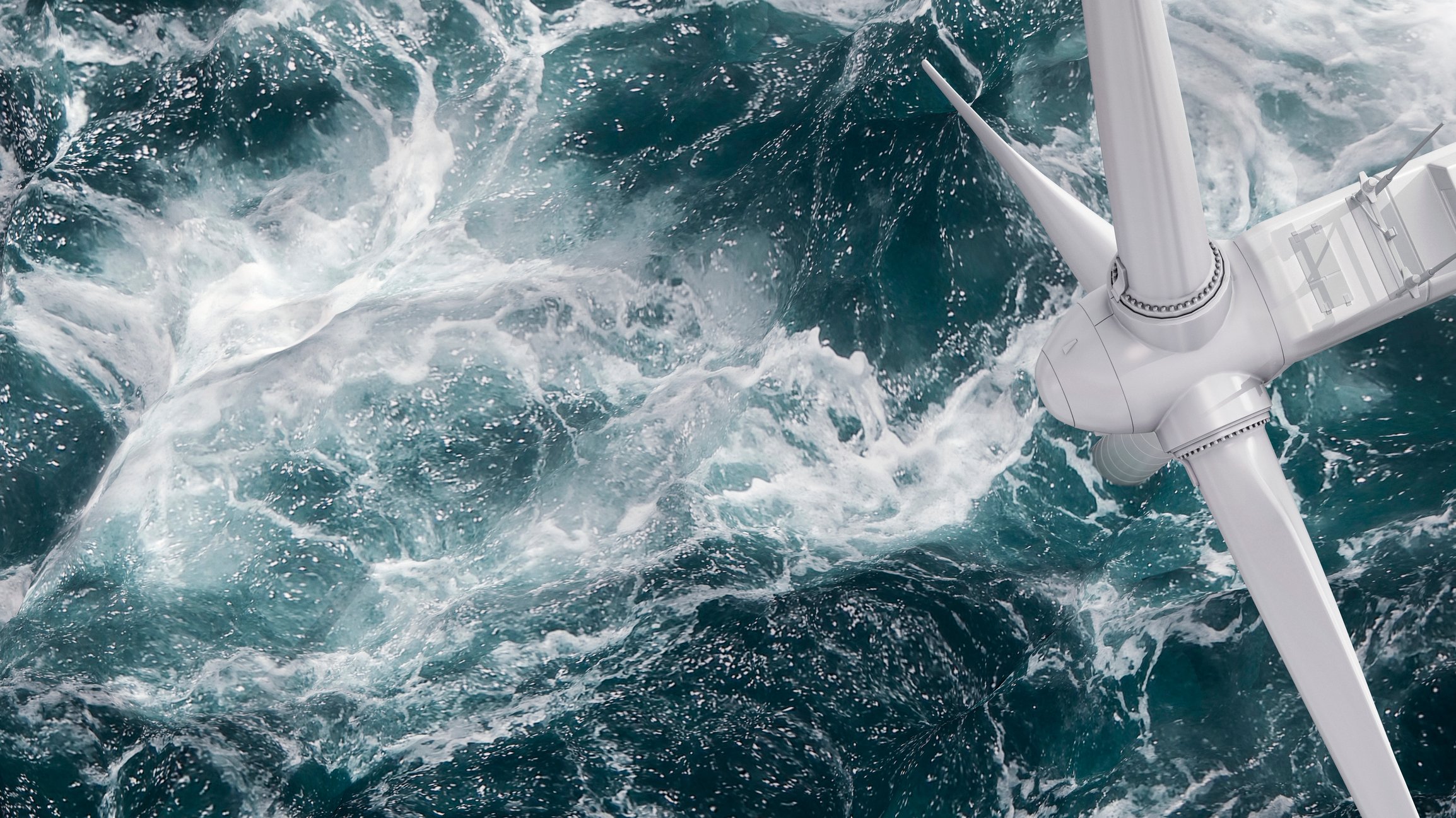 A bird's eye view of an offshore wind turbine. 
