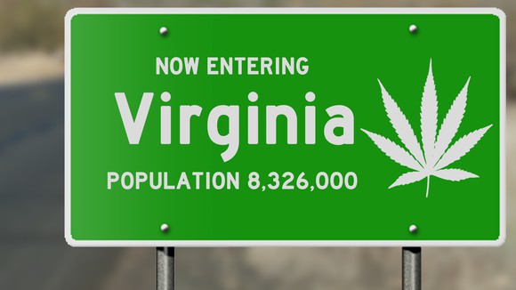 Now entering Virginia sign with a cannabis leaf image on it