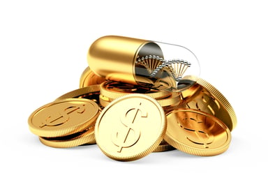 DNA in capsule on top of gold coins