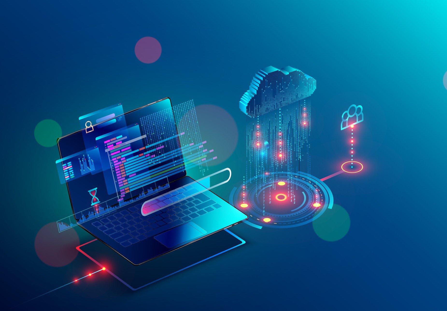 A laptop accessing cloud services.