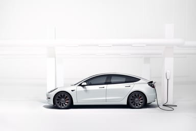 White Tesla Model3 Charging