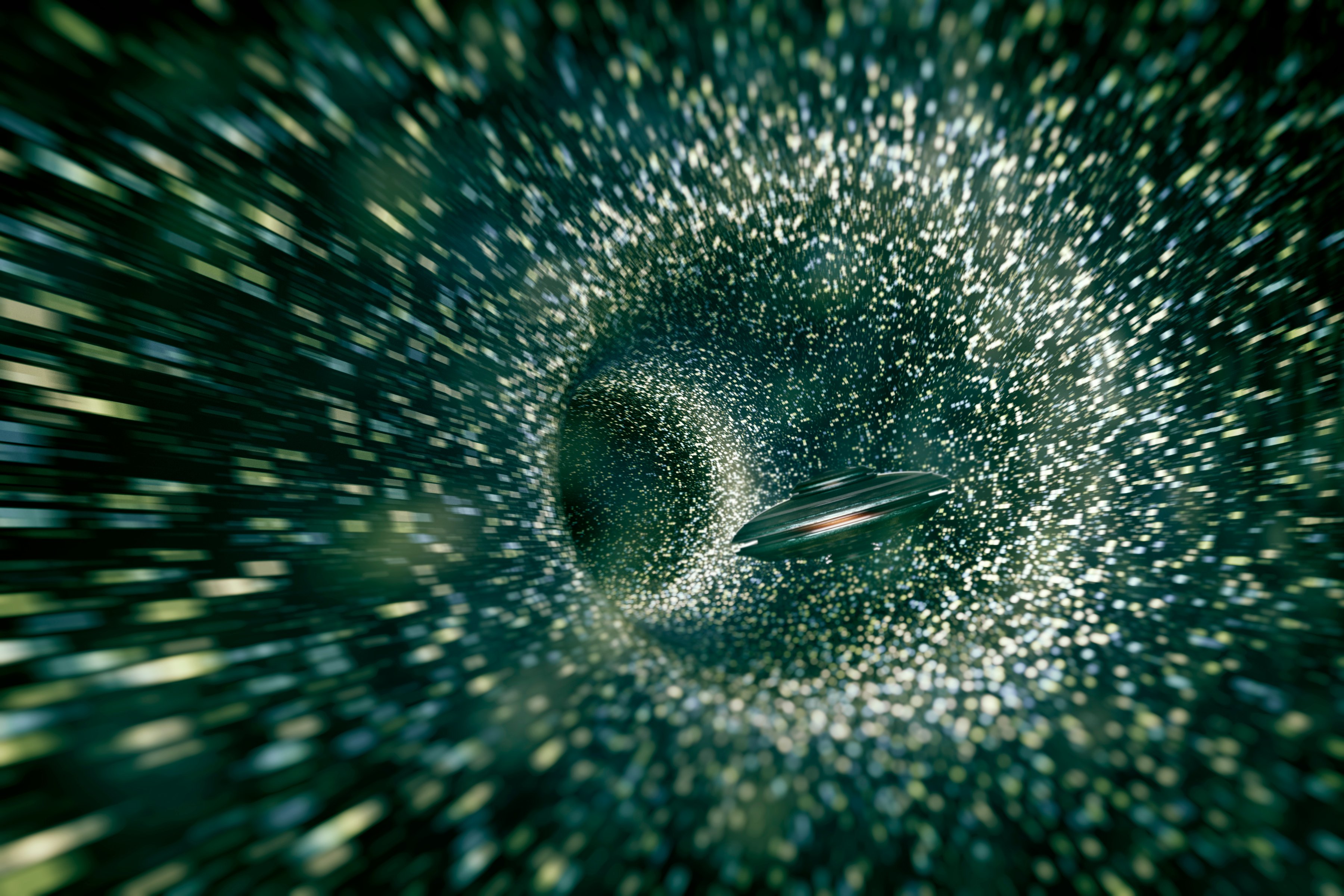 Black hole swallowing a flying saucer.