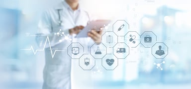 Healthcare icons with doctor holding tablet