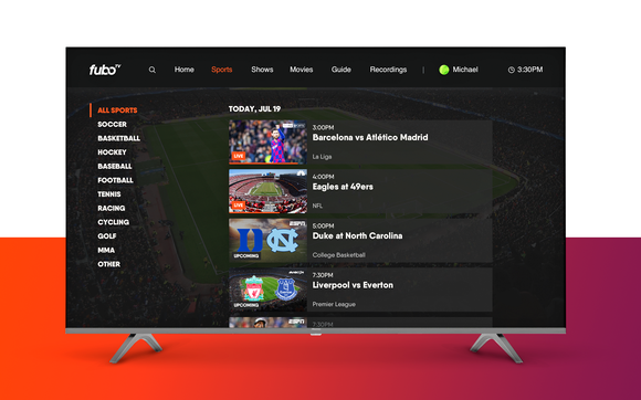 FuboTV's platform on a TV.