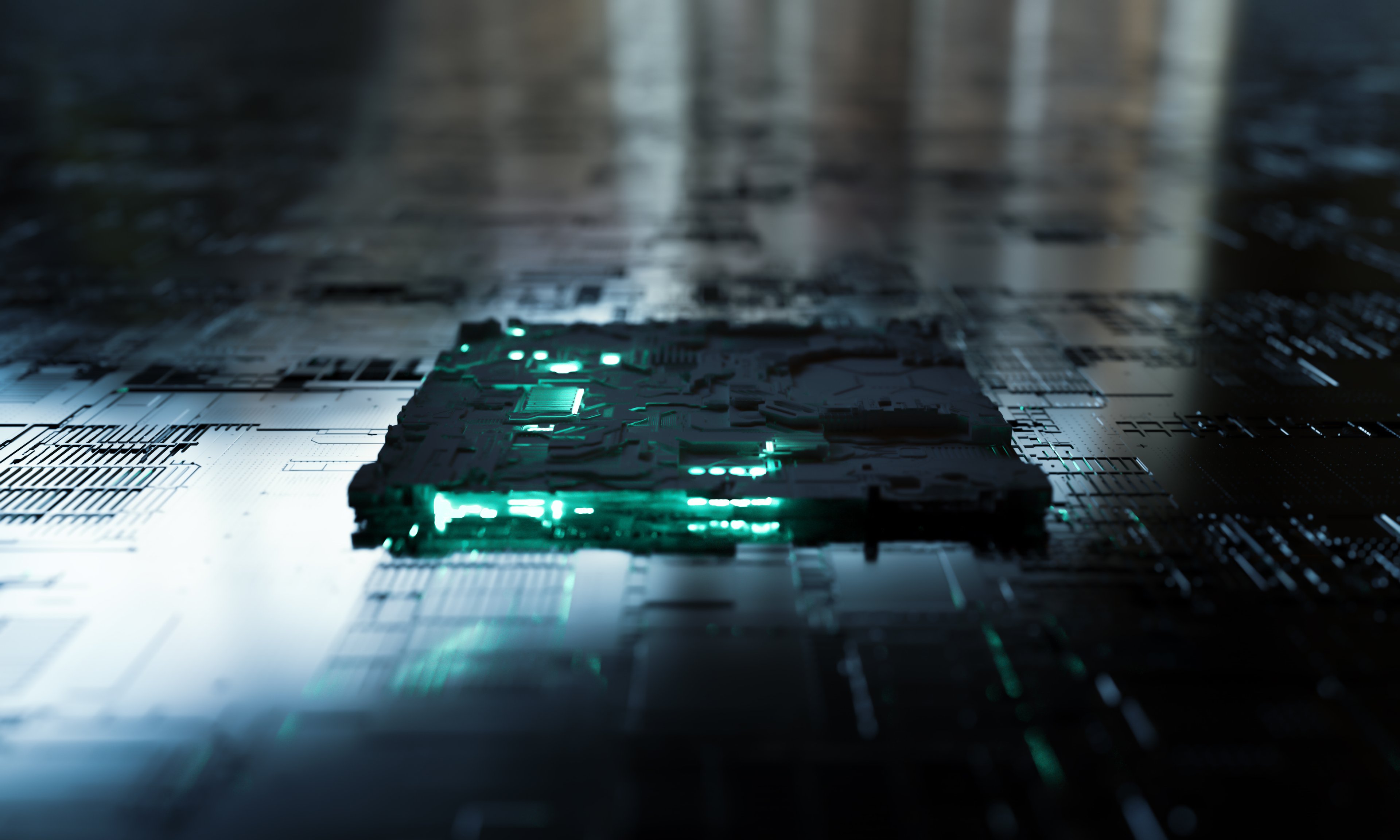 A futuristic illustration of a glowing chip.