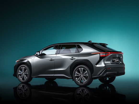 The Toyota bZ4X Concept, an electric compact SUV with styling similar to Toyota's current RAV4 SUV.