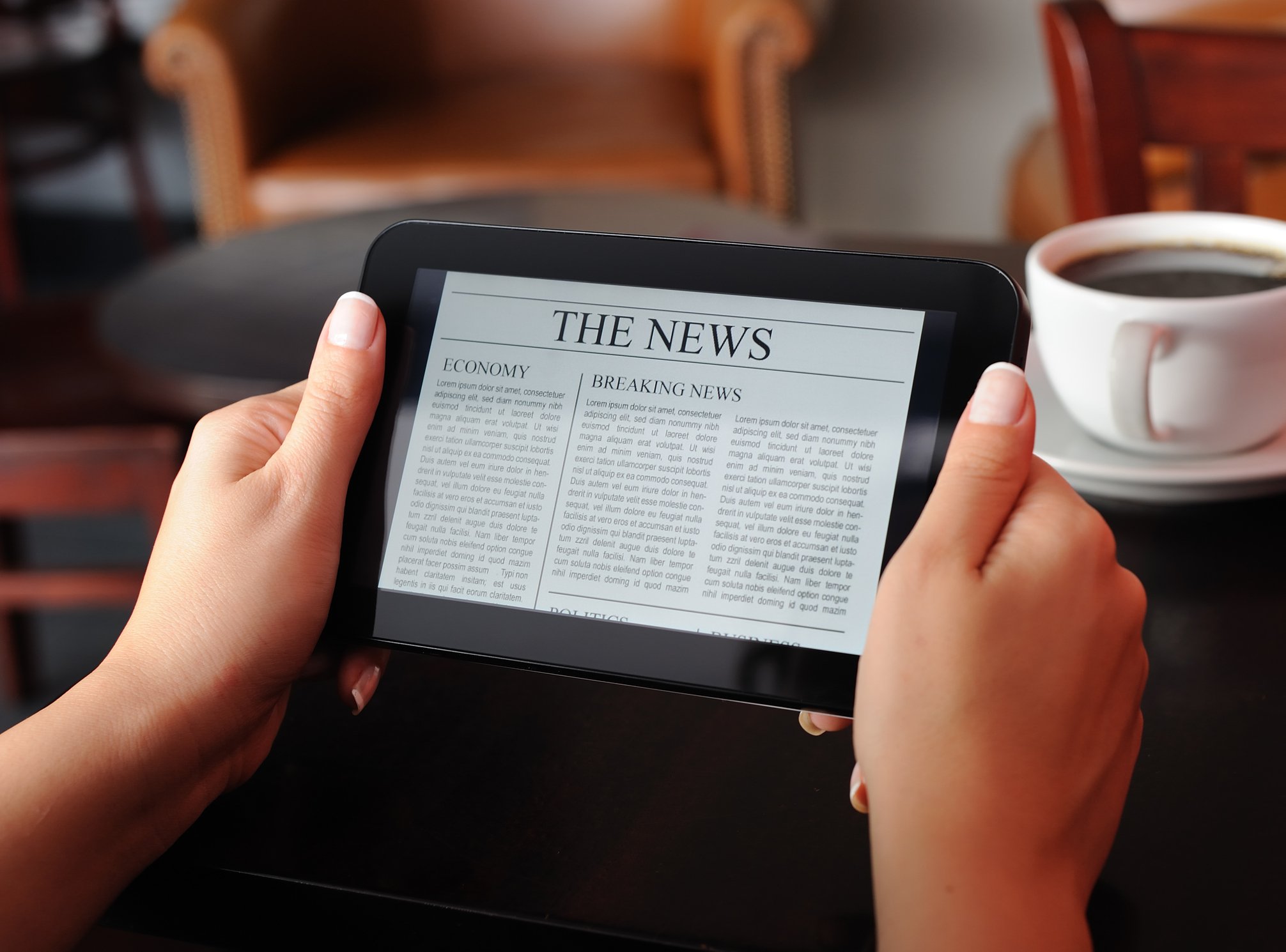 reading news online on a tablet