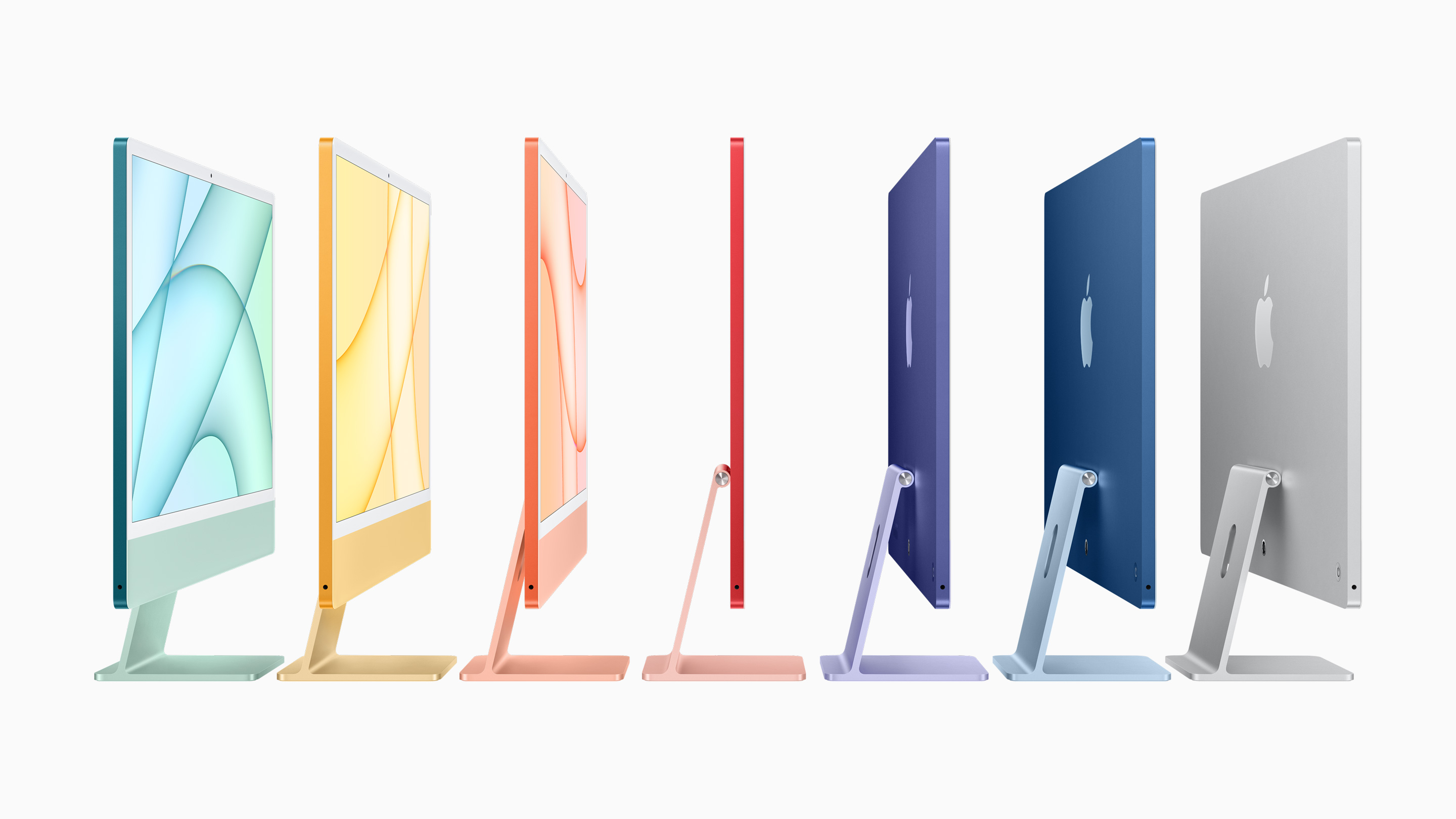Apple's new iMacs, in all seven colors.