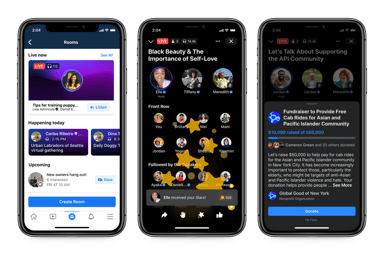 Facebook FB live audio rooms