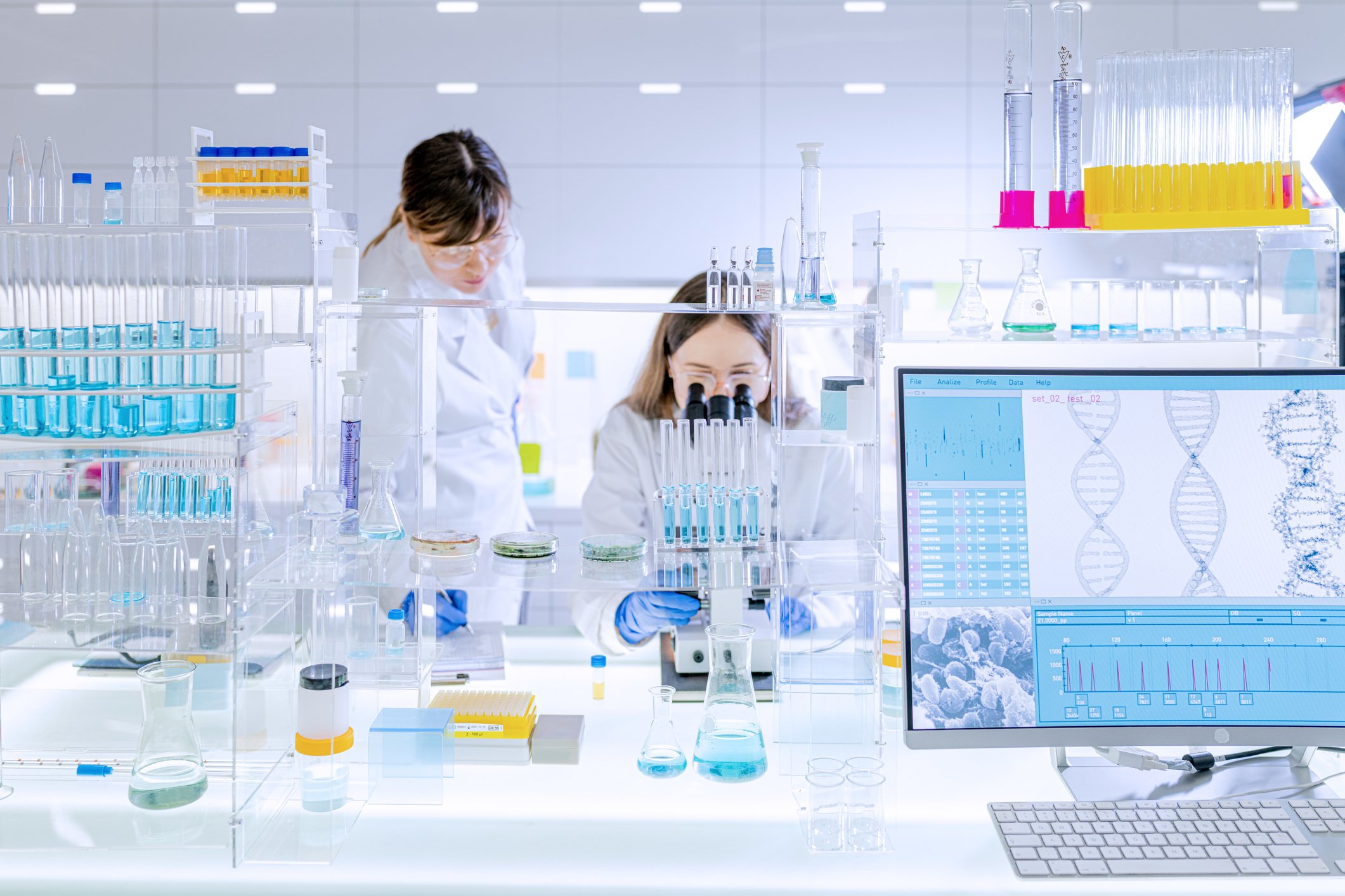 Two scientists work in a laboratory