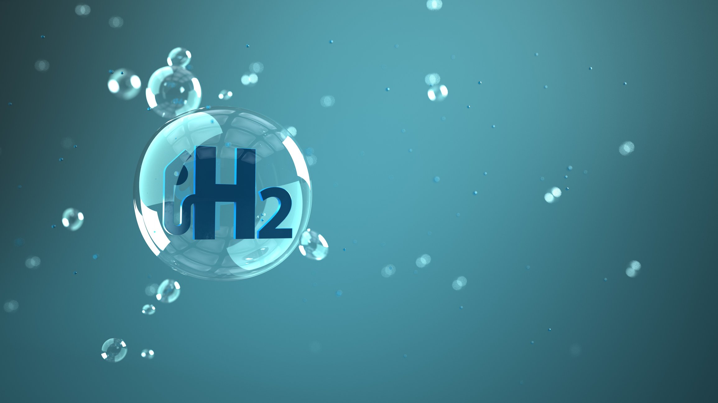 Hydrogen fuel logo in a floating bubble. 