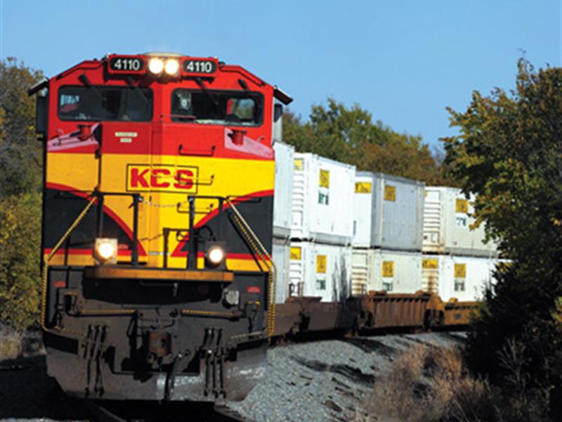 A Kansas City Southern train hauling cargo.