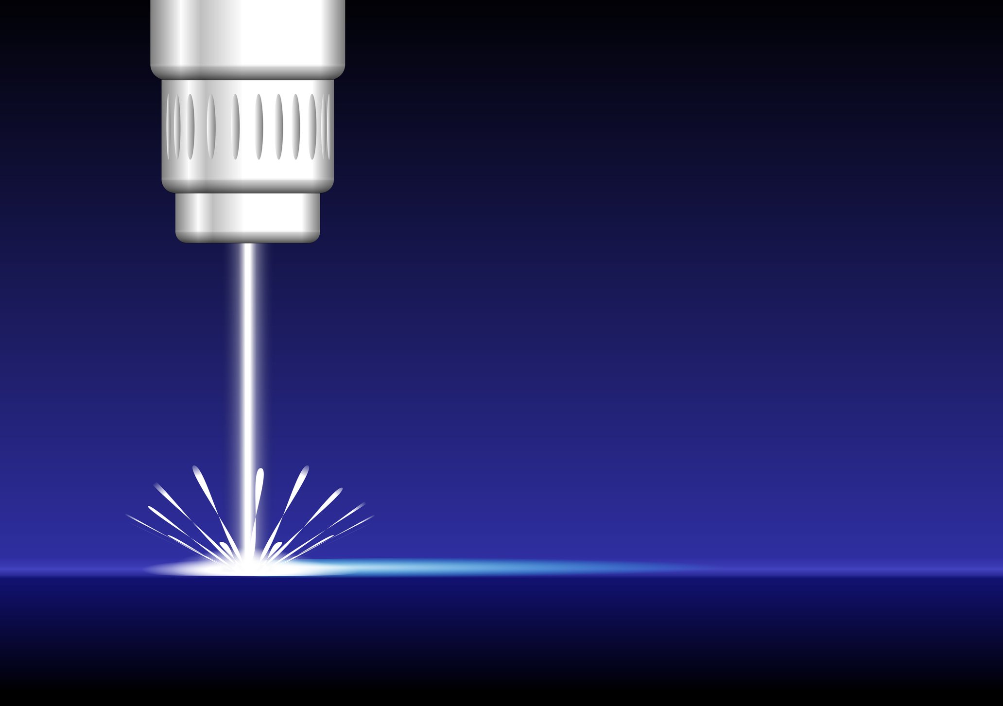 Animation of closeup on laser beaming down onto a surface. 