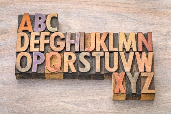 Print block letters spelling out the alphabet.