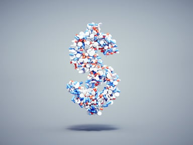 Dollar sign formed from pills