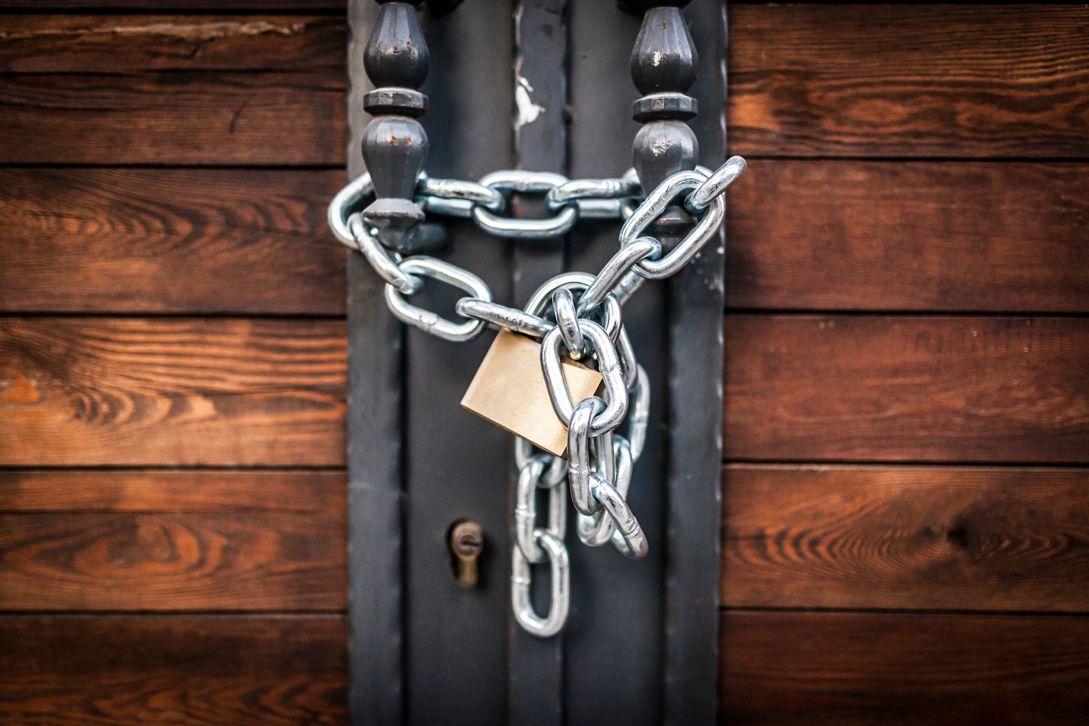 Door chained with a padlock