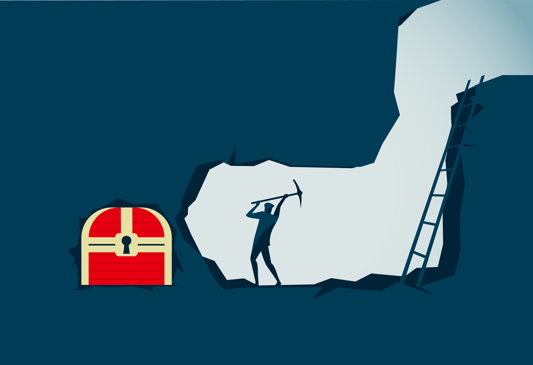 Person digging under ground toward buried treasure