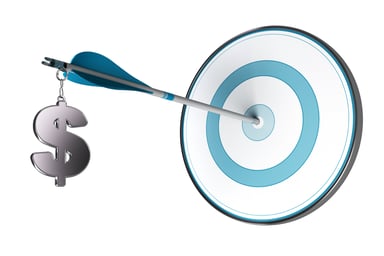 Arrow hitting bulls-eye with dollar sign dangling