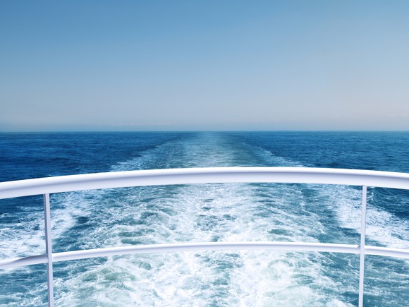 View of the ocean from the stern of a cruise ship