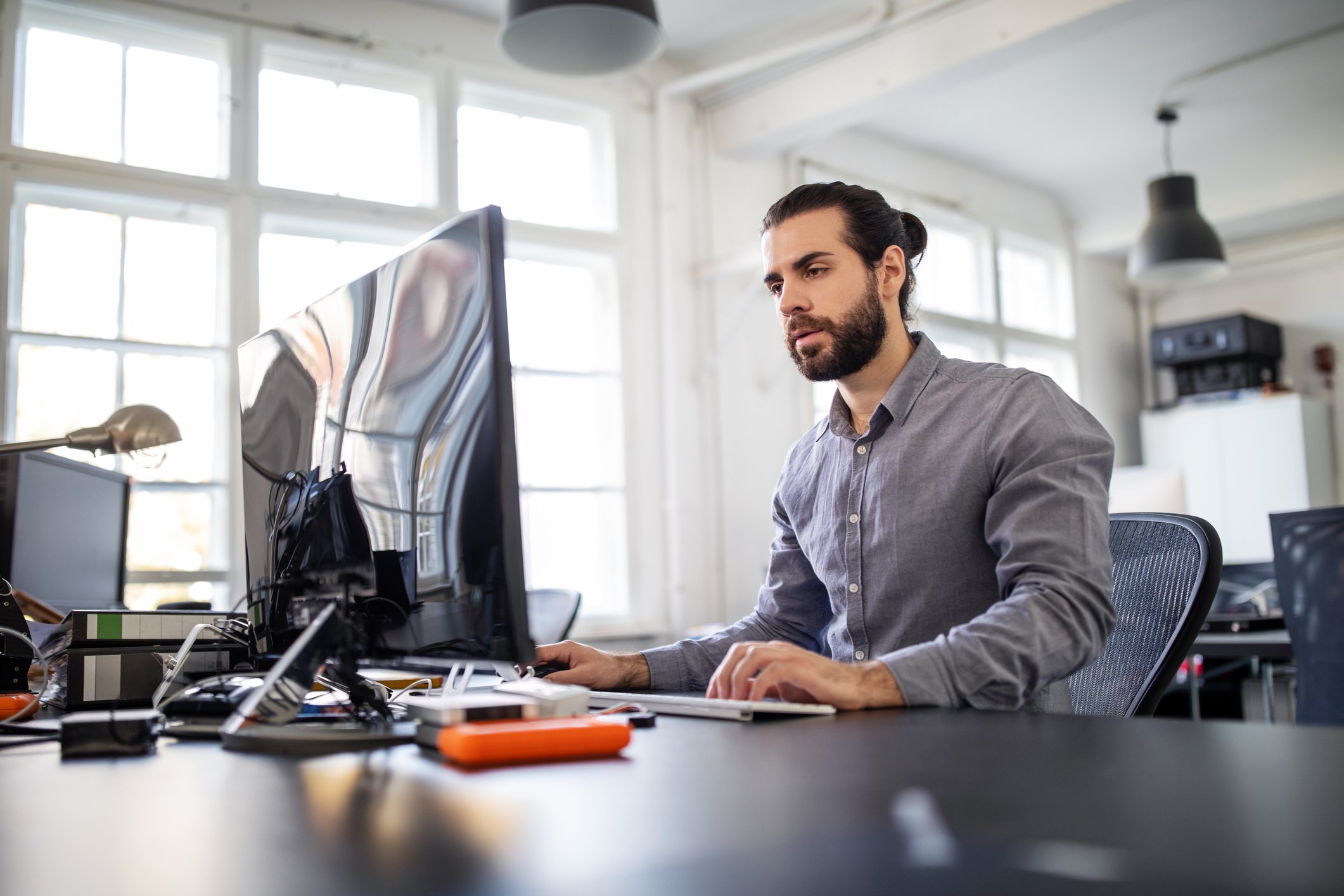 A man working on a computer.