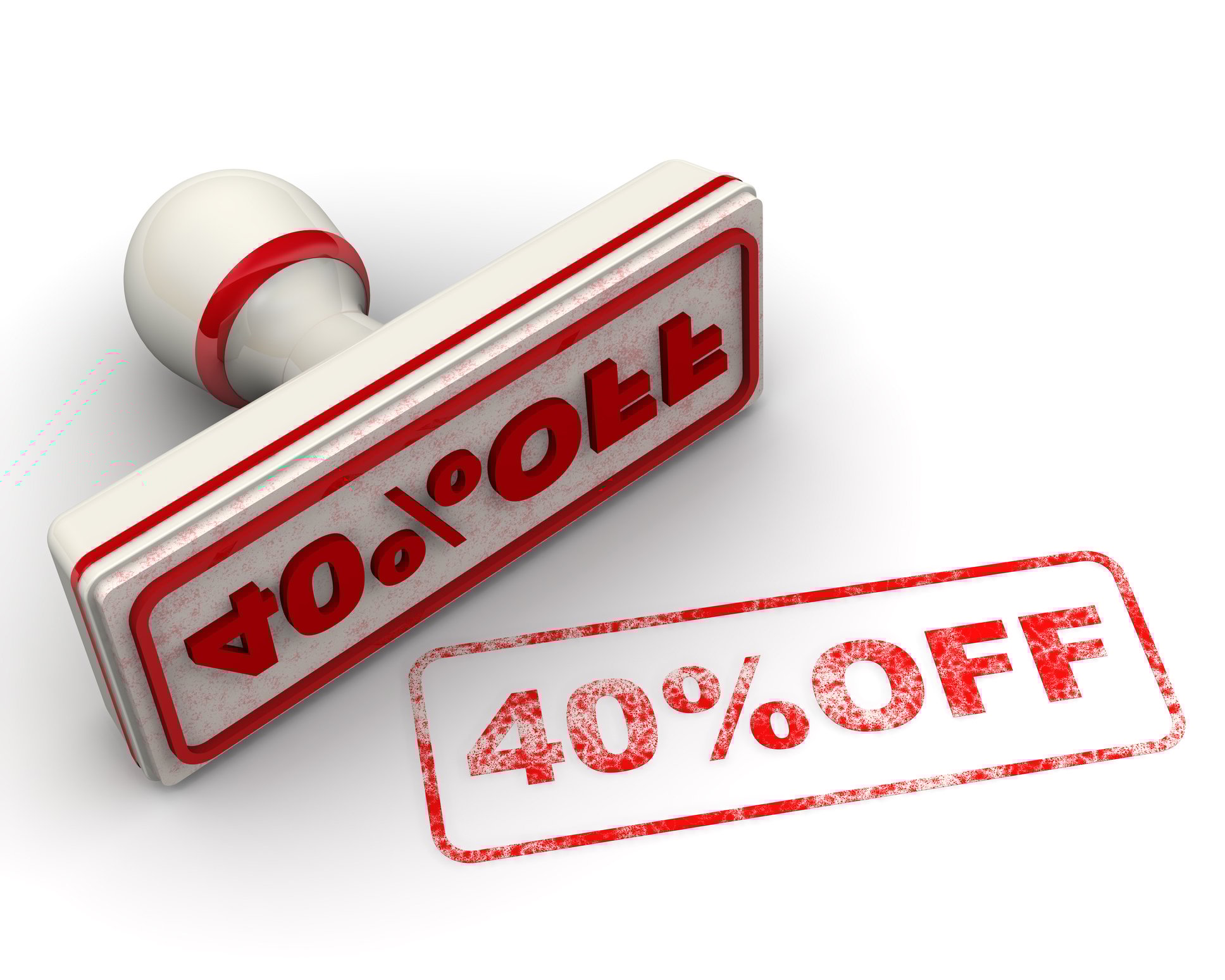 A rubber stamp reading 40% off.